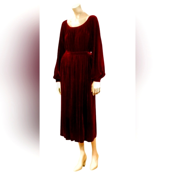 RARE Vintage Calvin Klein Burgundy silk velvet peasant blouse & full skirt set - Picture 1 of 15